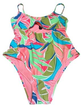 Hurley One Piece Swimsuit L Tropical Print Cutout Adjustable Straps. New